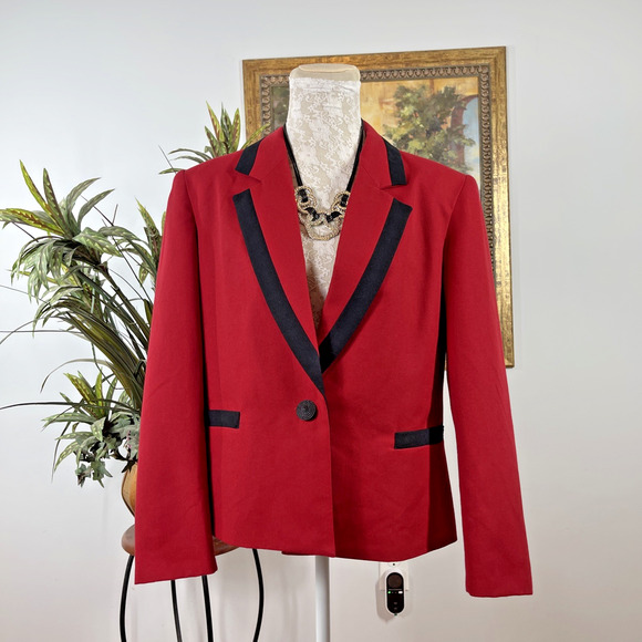 Joyce Jackets & Blazers - Vintage Joyce Sportswear Womens Blazer Size 12 Red Black Trim Wool USA Career